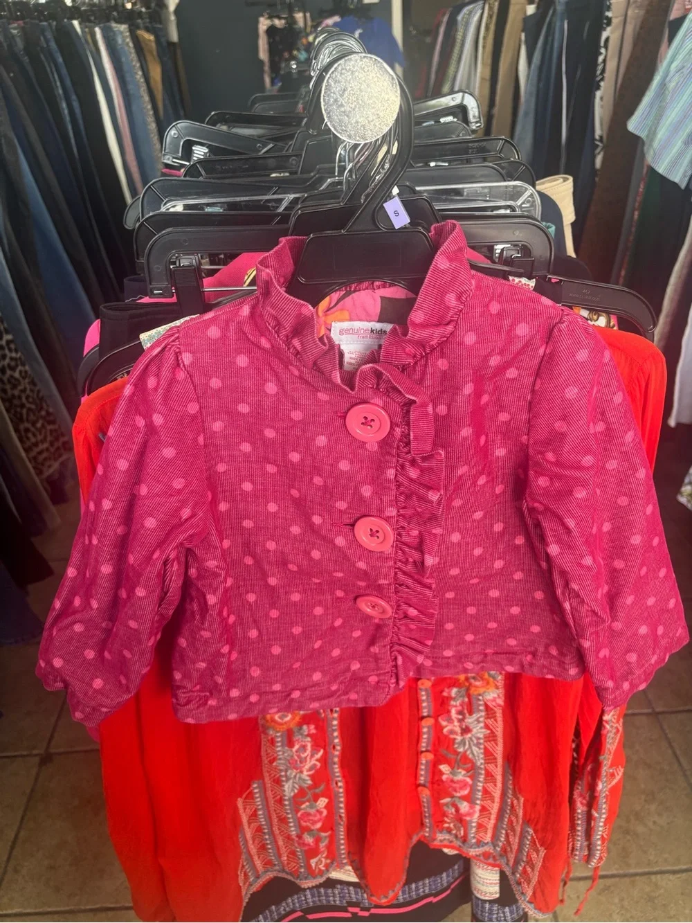 OshKosh B'gosh Pink Polka Dot Ruffle Button Jacket